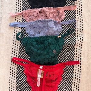 VS PINK Lace V-String Thongs- Red, Green, Blue, Pink, Black size Medium